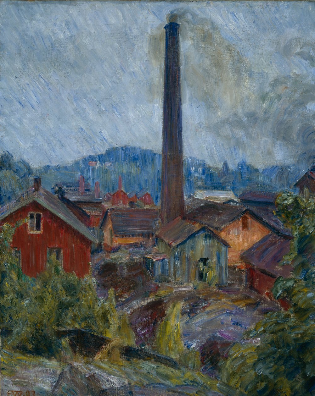 Budynki fabryczne w Lysaker autorstwa Erik Theodor Werenskiold