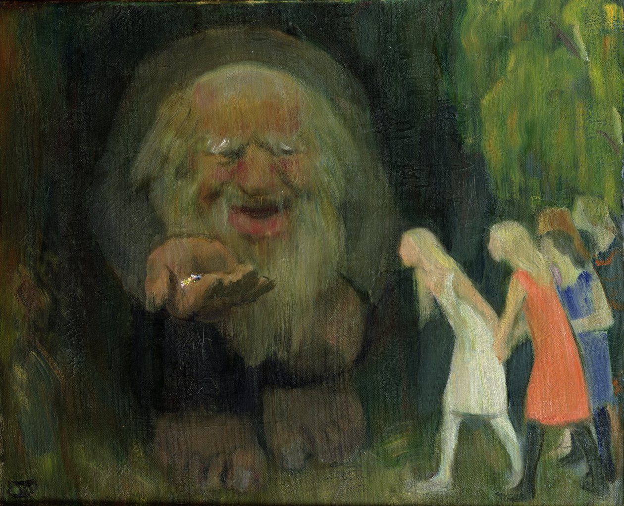 Troll zwabił dziewczyny złotem (olej na płótnie) autorstwa Erik Theodor Werenskiold