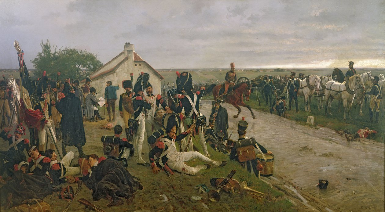 Poranek bitwy pod Waterloo: Francuzi czekają na rozkazy Napoleona, 1876 autorstwa Ernest Crofts
