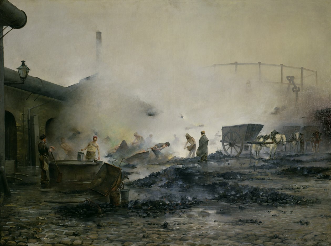 Fabryka gazu w Courcelles, 1884 r. autorstwa Ernest Jean Delahaye