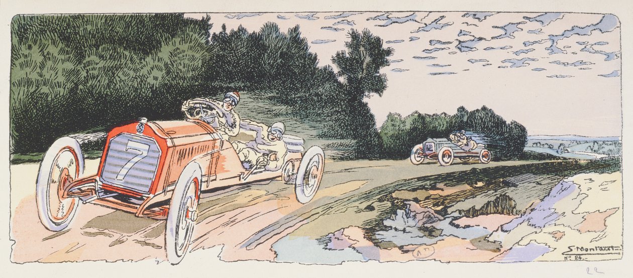 Arthur Duray w jego Lorraine-Dietrich startujący w rajdzie w Ardenach w 1906 r., ok. 1910 r. autorstwa Ernest Montaut