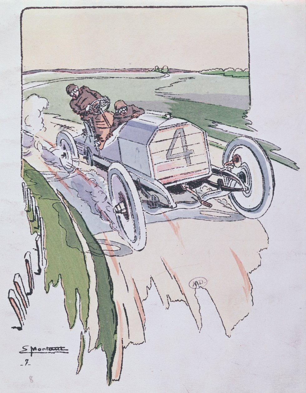 Camille Jenatzy w swoim Mercedesie startującym w wyścigu Gordon-Bennett w 1903 r., ok. 1910 r. autorstwa Ernest Montaut