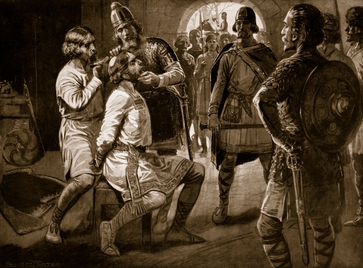 Ceolwulf, król Northumbrii, ostrzyżony siłą, 731, ilustracja z „Hutchinson