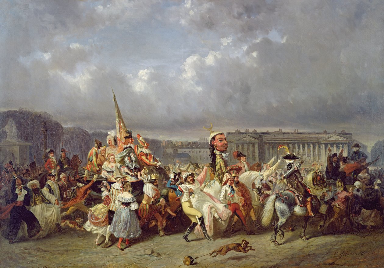 Karnawał na Place de la Concorde, Paryż, ok.1845 autorstwa Ernest Seigneurgens