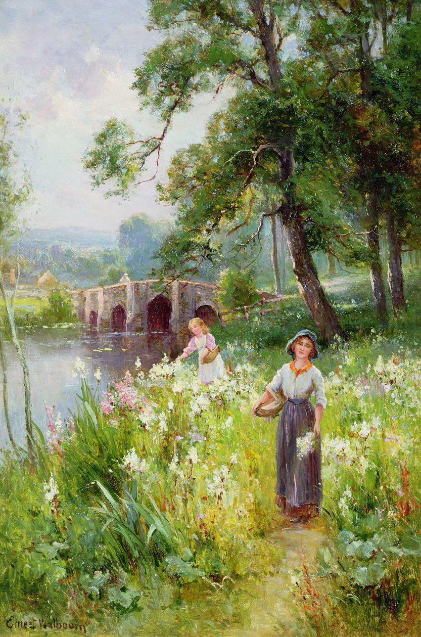 Zbieranie kwiatów nad rzeką autorstwa Ernest Walbourn