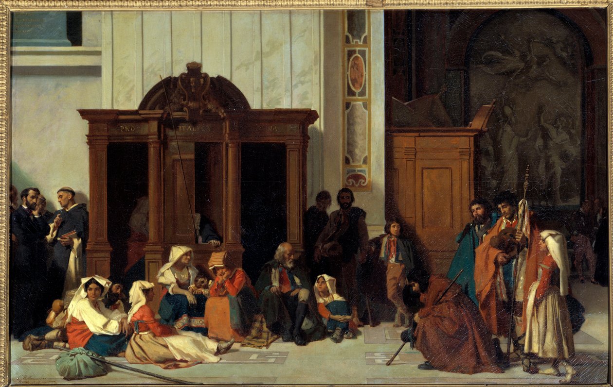 Konfesjonał Bazyliki św. Piotra w Rzymie, Niedziela Wielkanocna Obraz Emile Ernesta Hillemachera (1818-1887) 1847 Nd. 0,68x1,05 m Paryż, Muzeum Orsay autorstwa Ernest Hillemacher