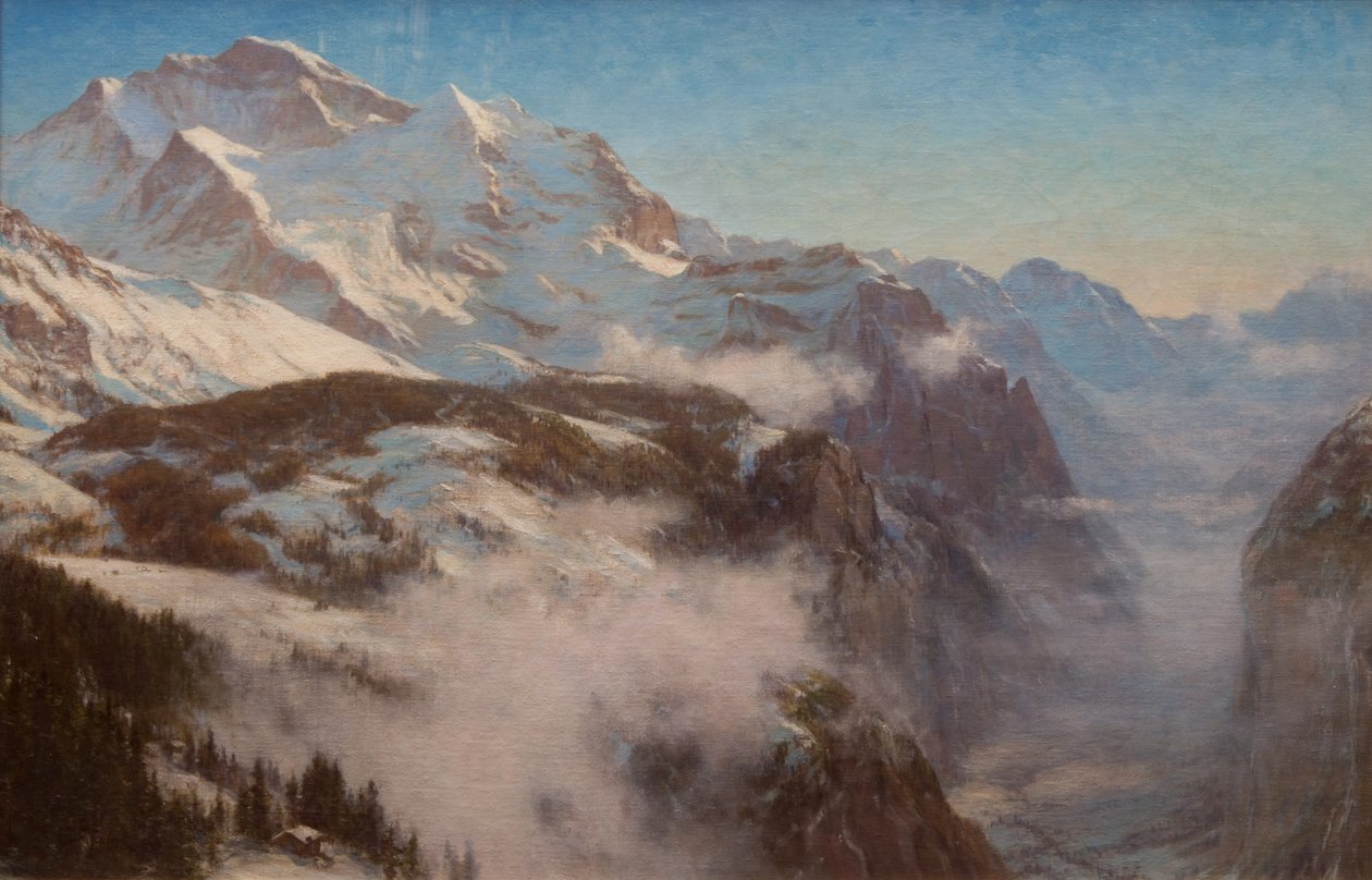 Zima w dolinie Lauterbrunnen, Szwajcaria (olej na płótnie) autorstwa Ernest Albert Waterlow