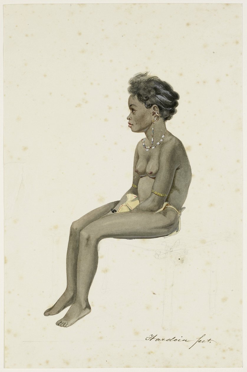Portret córki Orang Kaya (wodza wioski) Af(f)ara na wyspie Workai, wyspy Aru, Moluki południowo-wschodnie autorstwa Ernest Alfred Hardouin (signed by artist)