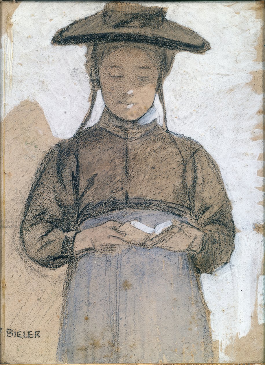 Młoda kobieta z Valais czytająca mszał autorstwa Ernest Bieler