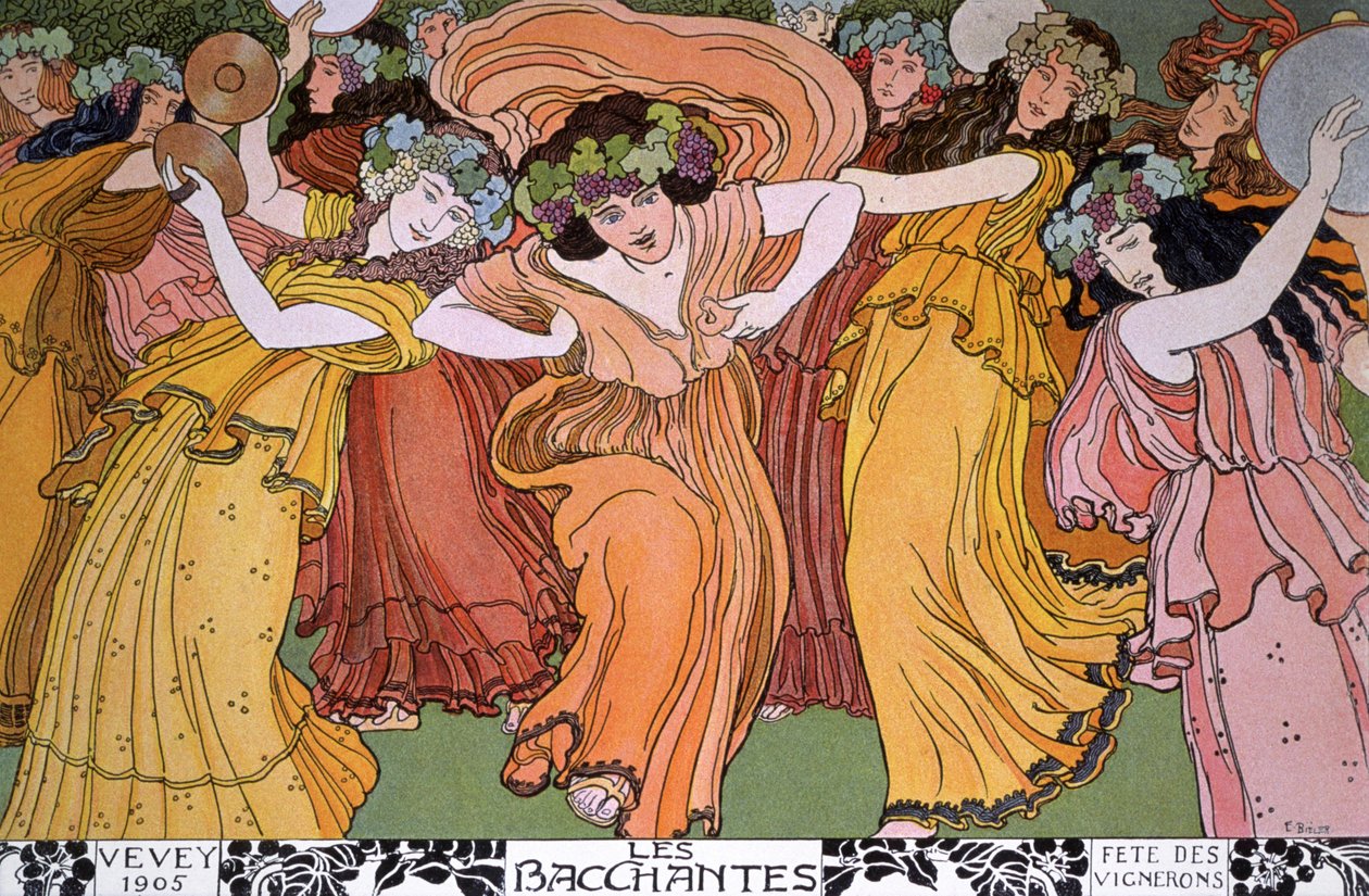 Winiarze ucztują w Vevey we Francji: Bacchantes autorstwa Ernest Bieler