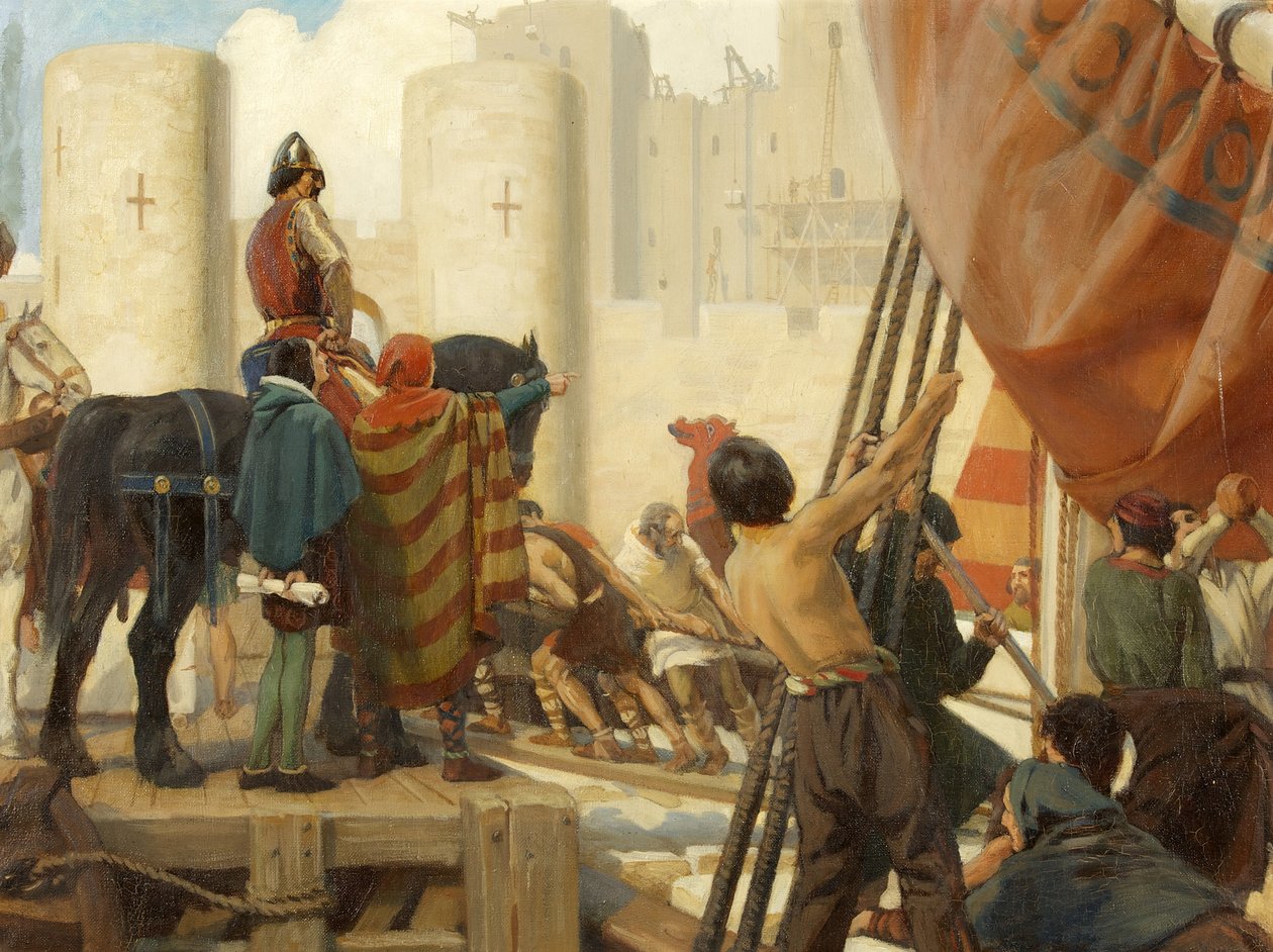 Robert, hrabia Gloucester, budujący Wielką Wieżę Zamku Bristol w 1116 (olej na płótnie) autorstwa Ernest Board