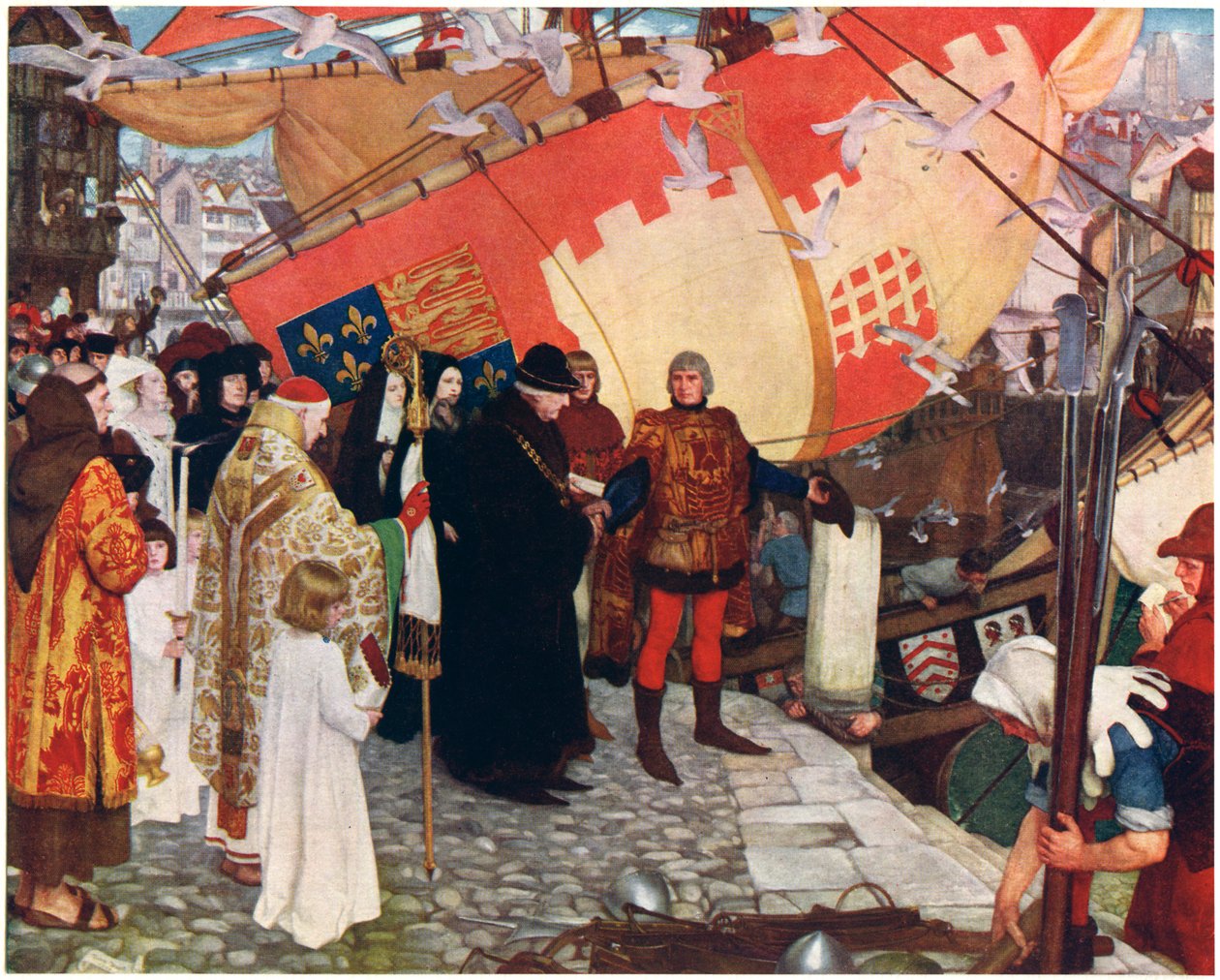 Wyjazd Jana i Sebastiana Cabotów z Bristolu w 1497 r., ok. 1900-1930 autorstwa Ernest Board