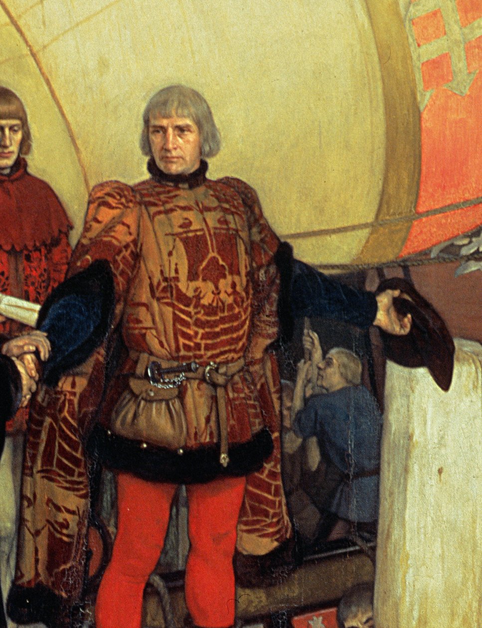 Wyjazd Johna i Sebastiana Cabotów z Bristolu podczas ich pierwszej podróży odkrywczej w 1497 r. autorstwa Ernest Board