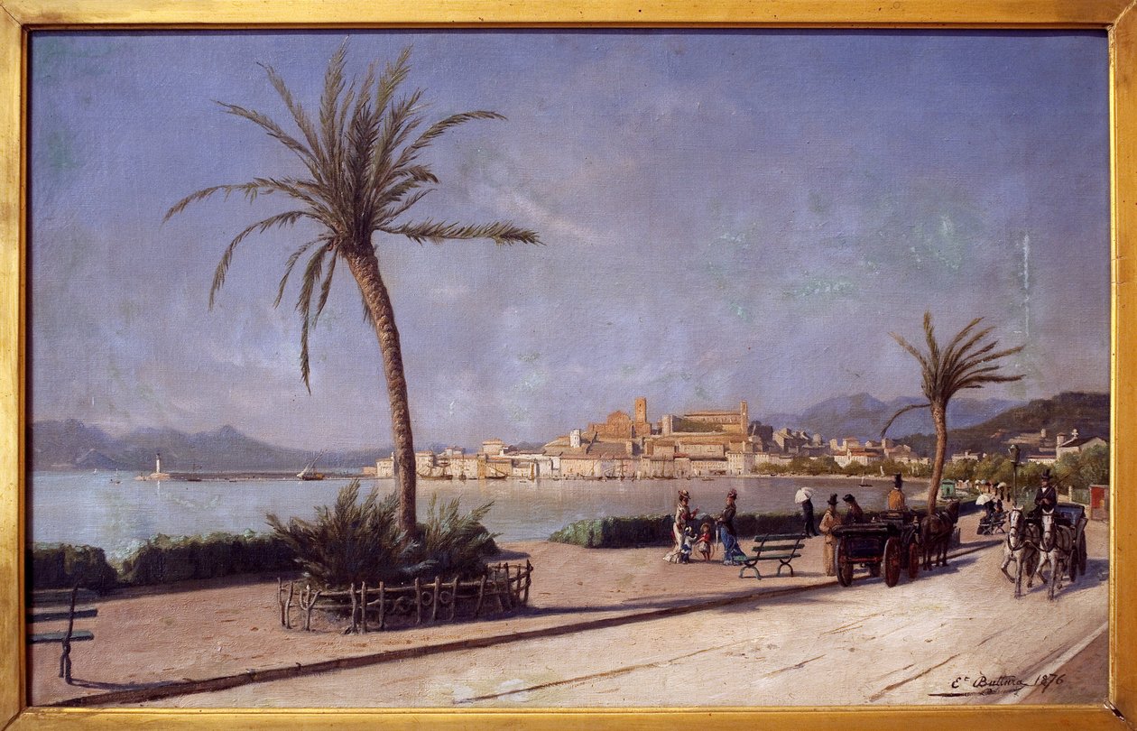 Spacer po bulwarze Croisette de Cannes. Obraz Ernesta Buttury (1841-1920), olej na płótnie autorstwa Ernest Buttura