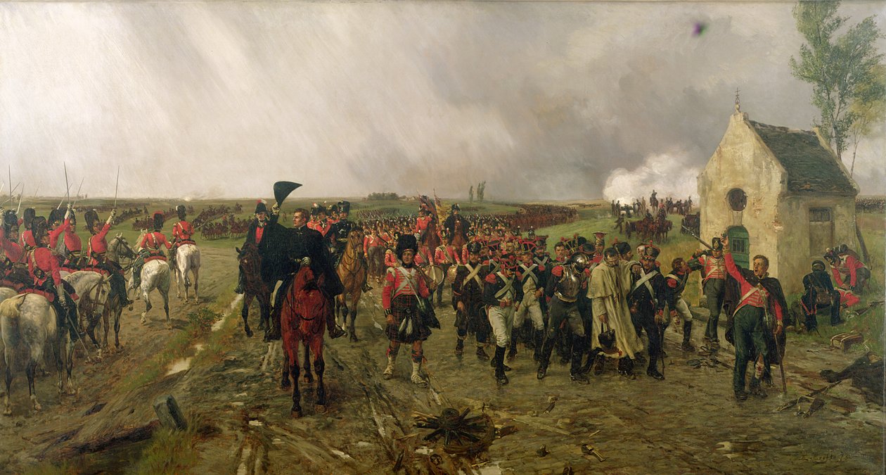 Marsz Wellingtona z Quatre Bras do Waterloo, 1878 r. autorstwa Ernest Crofts