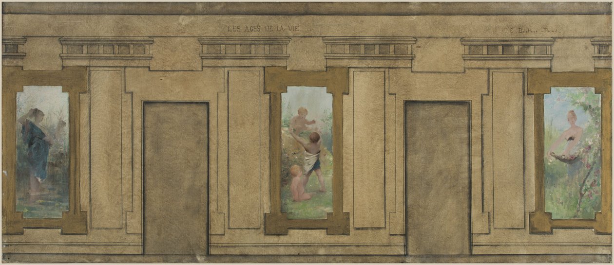 Szkic ratusza w Courbevoie: Wieki życia. Młodość. Dzieciństwo. Młodość, w 1884 r. (olej na czarnym tuszu na płótnie) autorstwa Ernest Delahaye