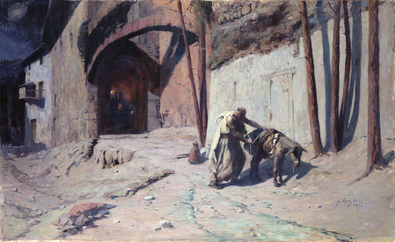 Ucieczka do Egiptu, czyli Joseph pakujący paczkę na osiołku, 1894 autorstwa Ernest Georges Berges