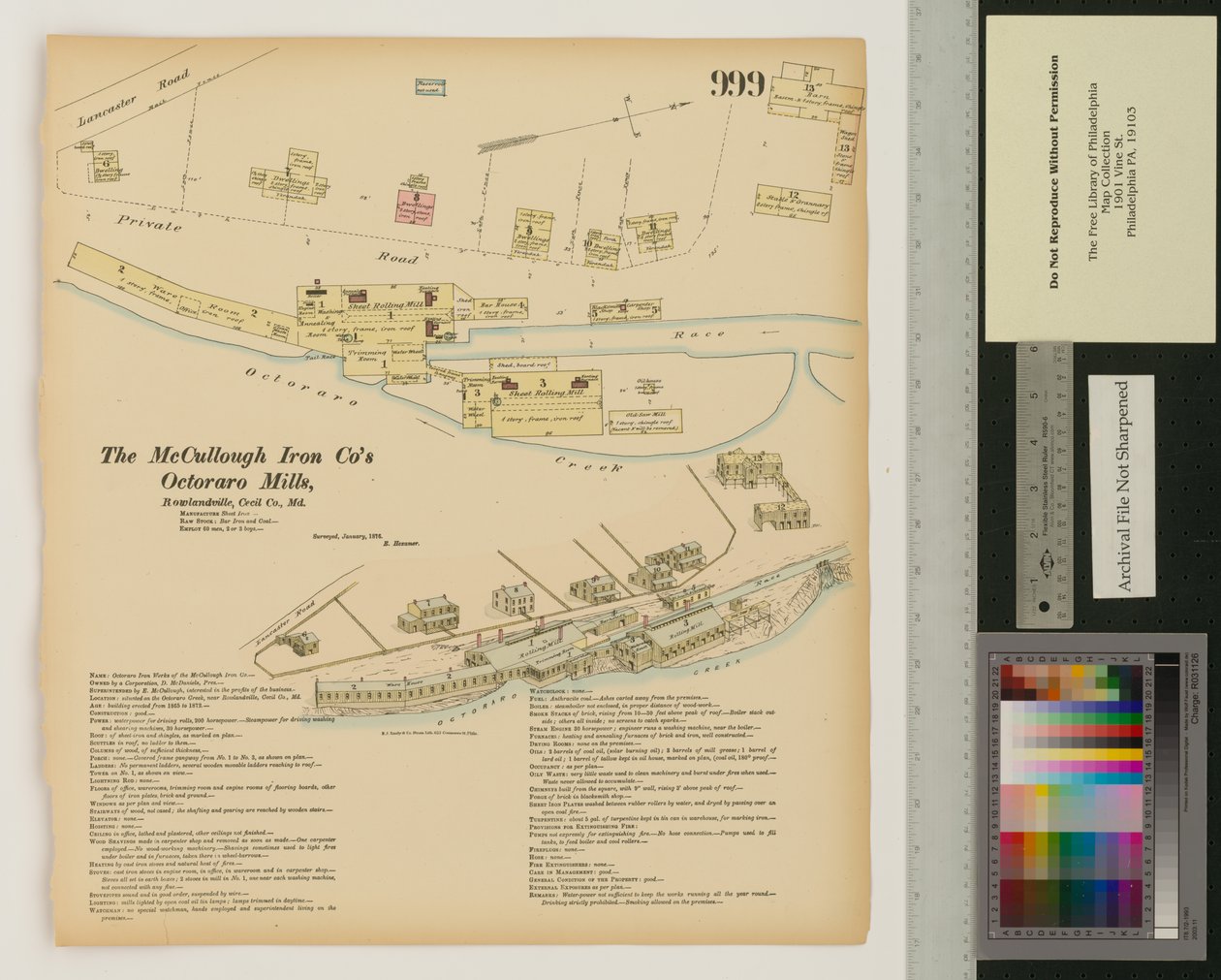 Octoraro Mills, Rowlandville, Maryland, Hexamer General Surveys, 1876 r autorstwa Ernest Hexamer