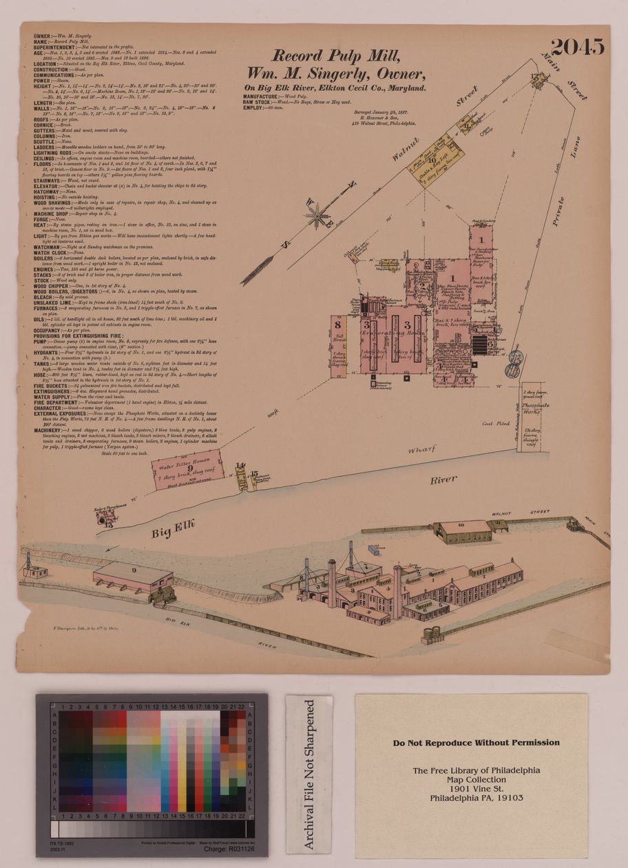 Record Pulp Mill, Elkton, Maryland, Hexamer General Surveys, 1808 autorstwa Ernest Hexamer