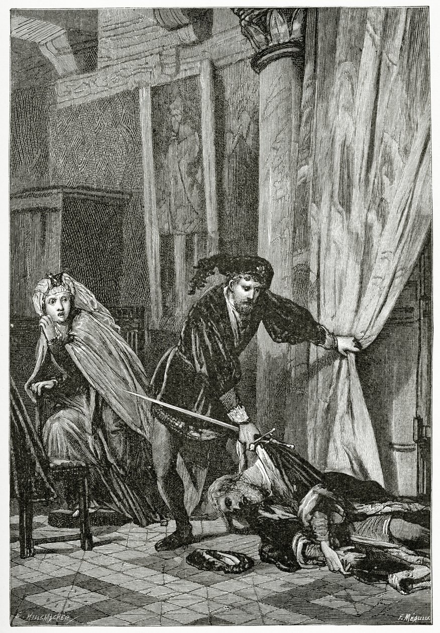 Scena z Hamleta, XIX w. (rycina bw) autorstwa Ernest Hillemacher