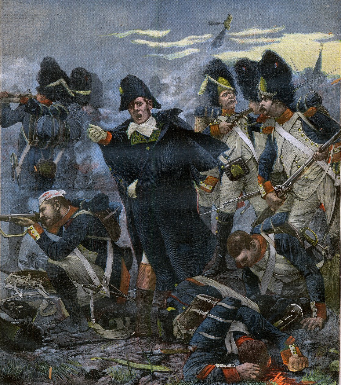Generał Pierre Cambronne (1770-1842) wraz ze swoimi oddziałami w bitwie pod Waterloo - rycina wg Delahaye, Ernest Jean (1855-1921) - autorstwa Ernest Jean Delahaye