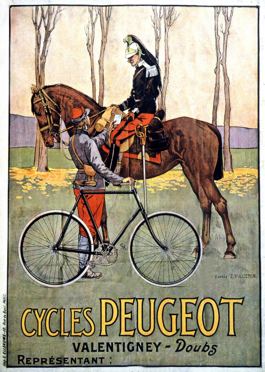 Posłaniec wojskowy, Peugeot Advertising, ok. 1900 r. (plakat) autorstwa Ernest John Alexis Vulliemin