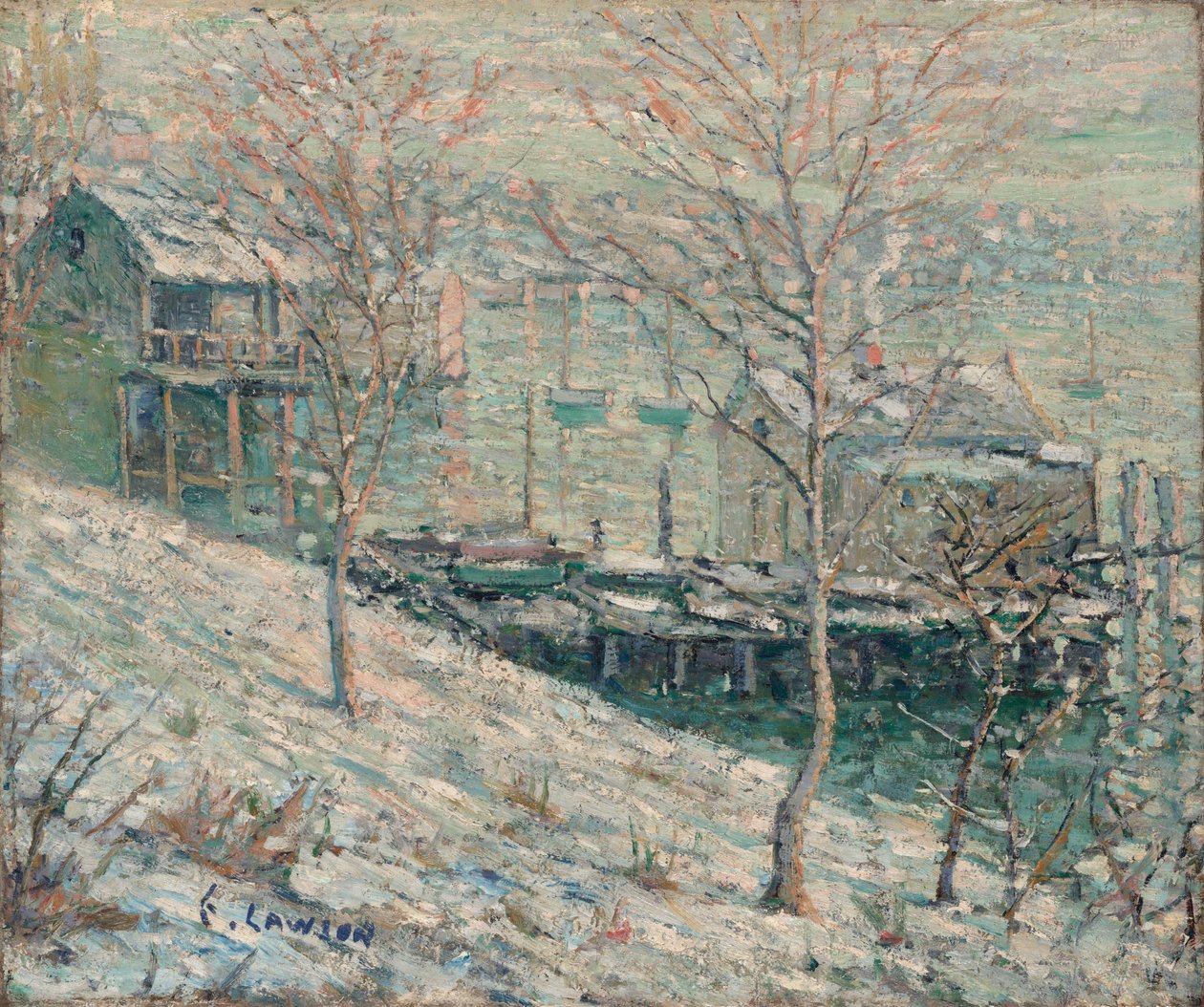 Zimowa scena nad rzeką Harlem autorstwa Ernest Lawson