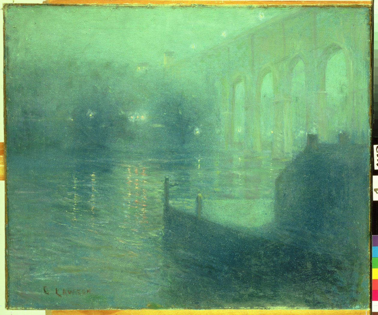 Rzeka Harlem nocą, Niebieskie odbicie (olej na płótnie) autorstwa Ernest Lawson