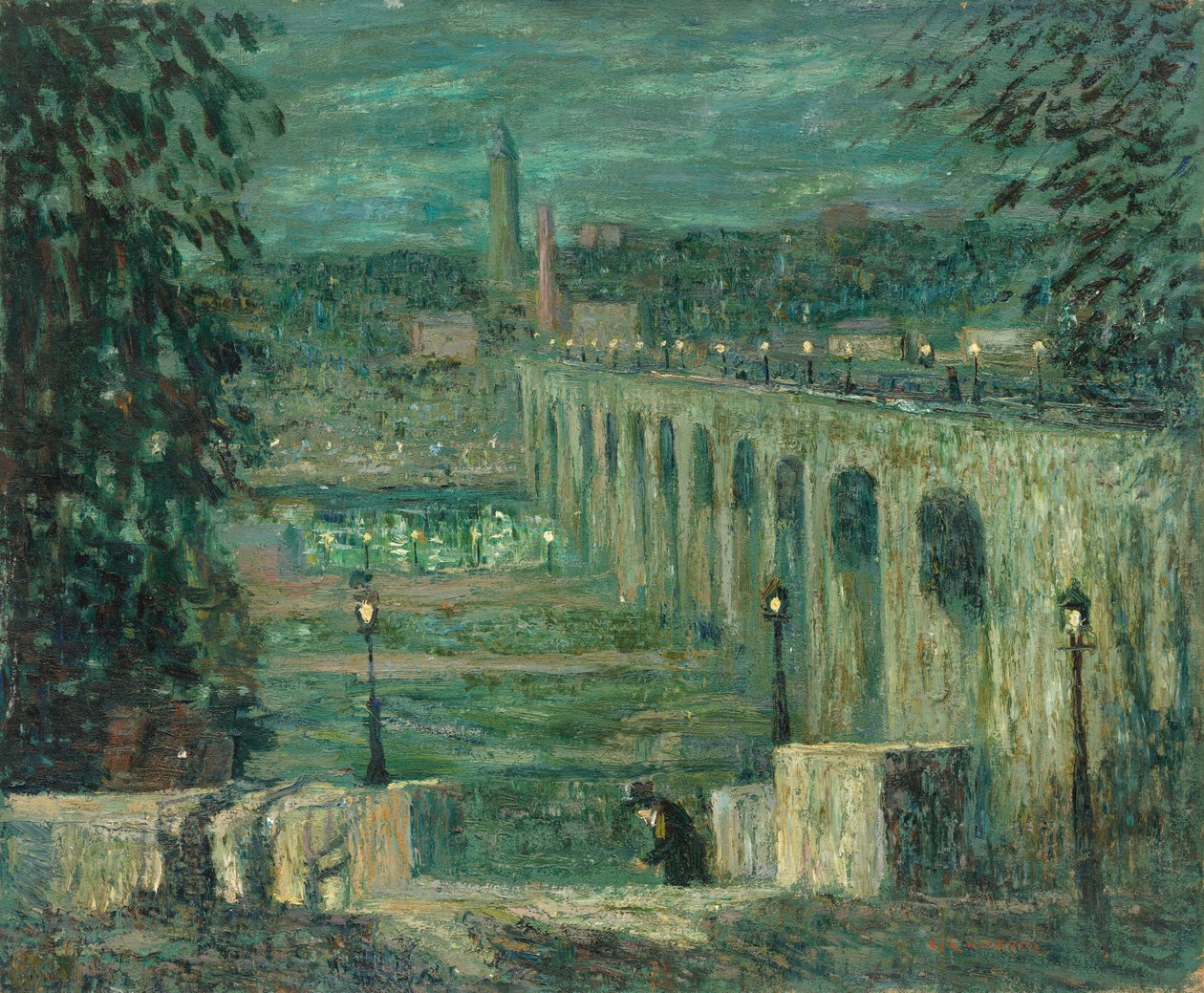 Wysoki most nocą, Nowy Jork autorstwa Ernest Lawson