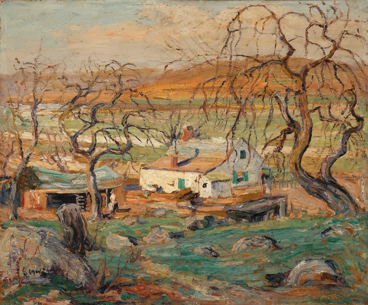 Krajobraz z sękatymi drzewami autorstwa Ernest Lawson