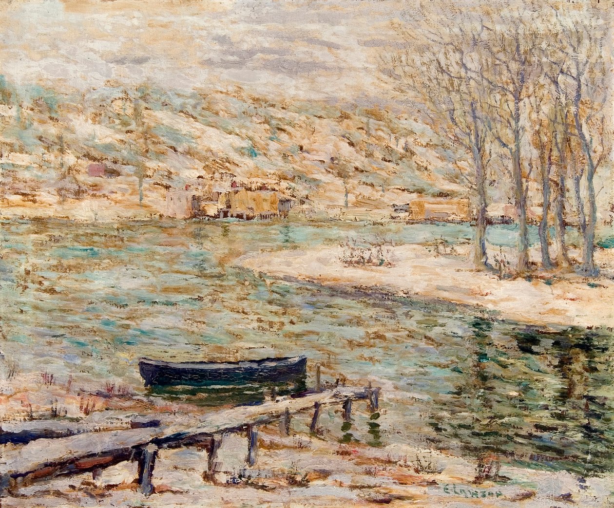 Scena rzeczna – łódź i drzewa autorstwa Ernest Lawson