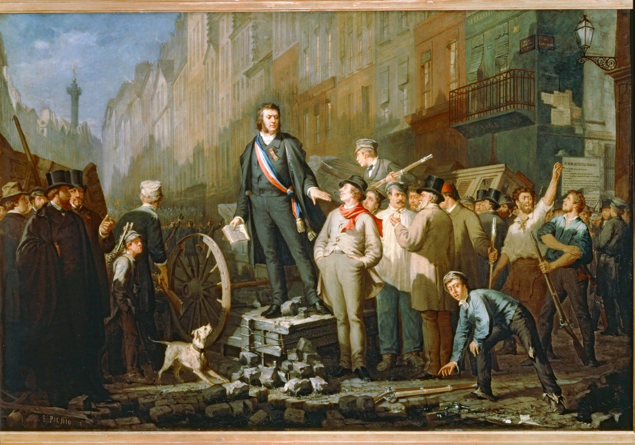 Jean-Baptiste Alphonse Baudin na barykadach w Saint-Antoine pod Paryżem po zamachu stanu z 2 grudnia 1851 r. ... (obraz na płótnie) autorstwa Ernest Louis Pichio