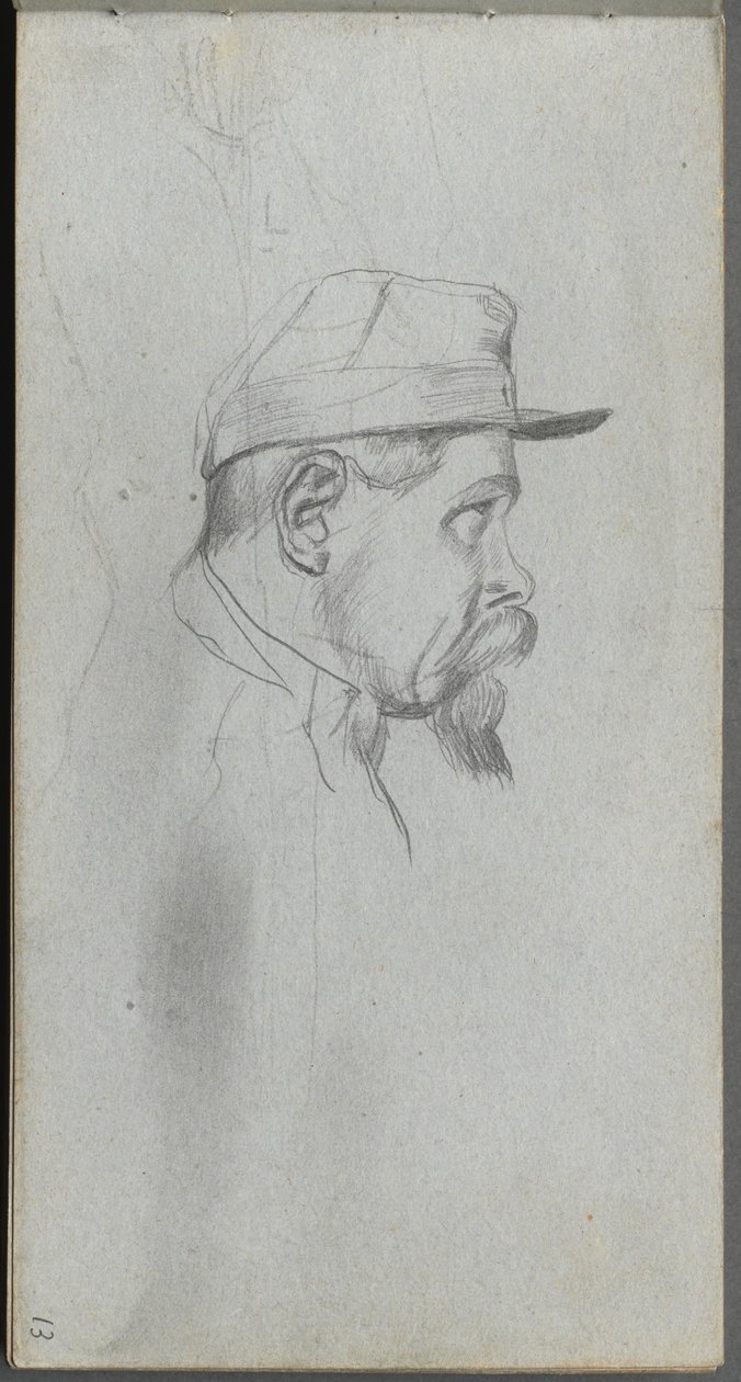 Szkicownik, strona 13: Popiersie mężczyzny z profilu. autorstwa Jean Louis Ernest Meissonier