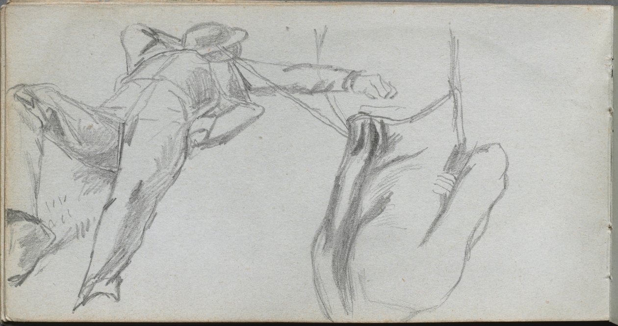 Szkicownik, strona 58: Odchylanie figury i figury od tyłu. autorstwa Jean Louis Ernest Meissonier
