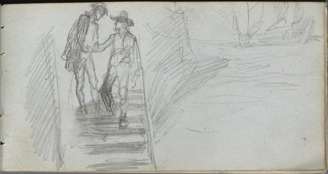 Szkicownik, strona 64: Figury na schodach. autorstwa Jean Louis Ernest Meissonier