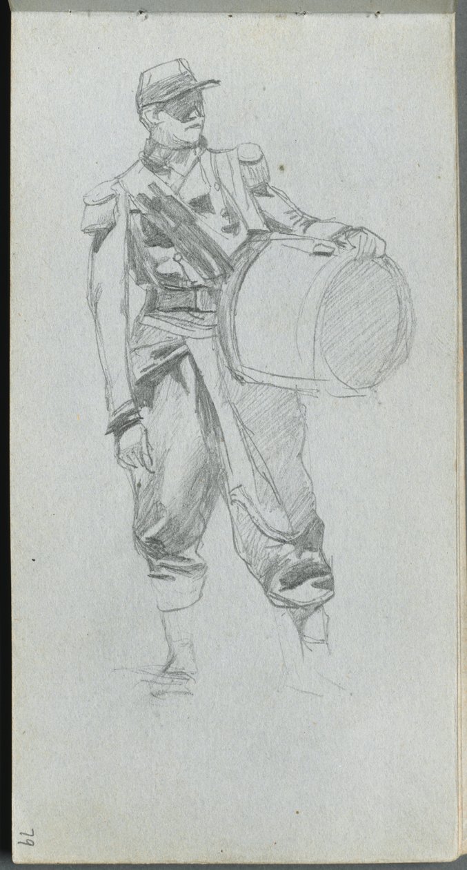 Szkicownik, strona 79: Żołnierz z bębnem. autorstwa Jean Louis Ernest Meissonier