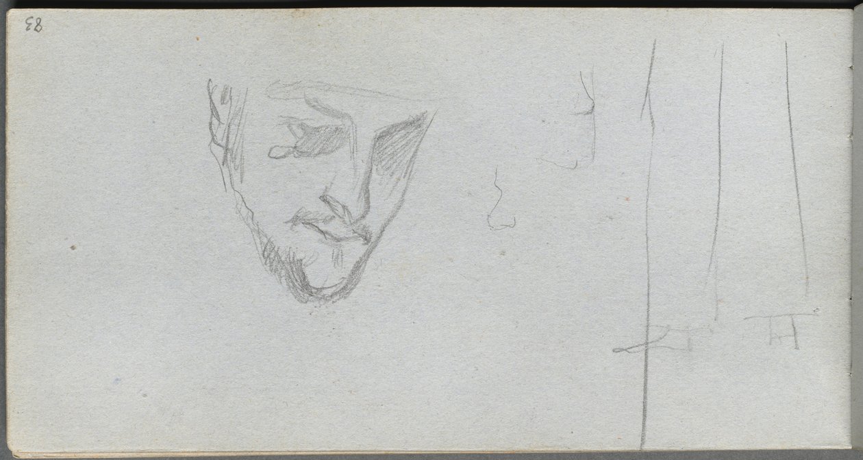 Szkicownik, strona 83: Studium twarzy, nóg. autorstwa Jean Louis Ernest Meissonier