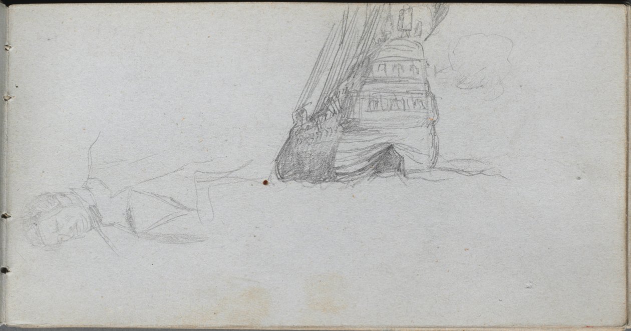Szkicownik, strona 84: Studium postaci, Studium statku. autorstwa Jean Louis Ernest Meissonier