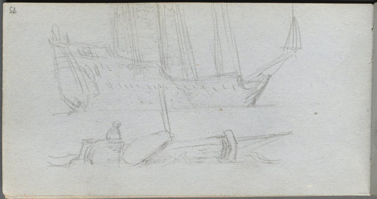 Szkicownik, strona 85: Studium statku i boi. autorstwa Jean Louis Ernest Meissonier