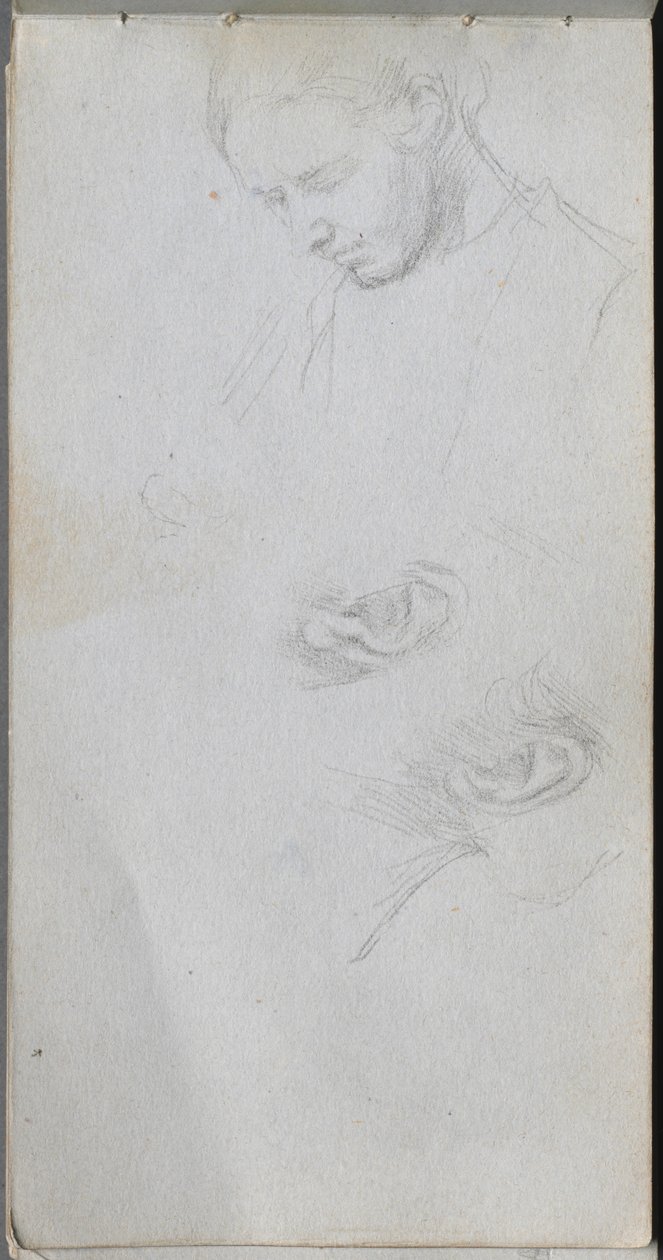 Szkicownik, strona 96: Studium twarzy, uszy. autorstwa Jean Louis Ernest Meissonier