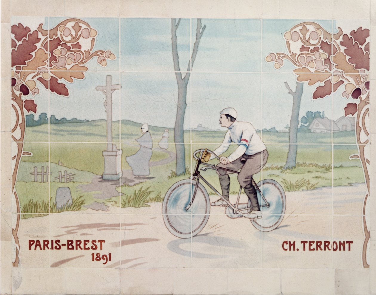 Charles Terront wziął udział w pierwszym długodystansowym wyścigu kolarskim w 1891 roku na trasie Paryż-Brześć. autorstwa Ernest Montaut