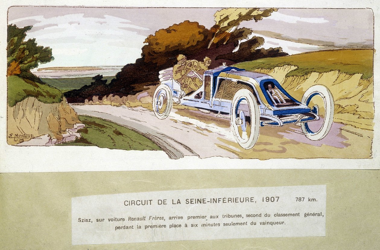 Circuit de la Seine-Inèrieure, Szisz samochodem Renault Frères, pierwsze na trybunach, drugie w klasyfikacji generalnej, tracąc pierwsze miejsce zaledwie sześć minut do zwycięzcy autorstwa Ernest Montaut