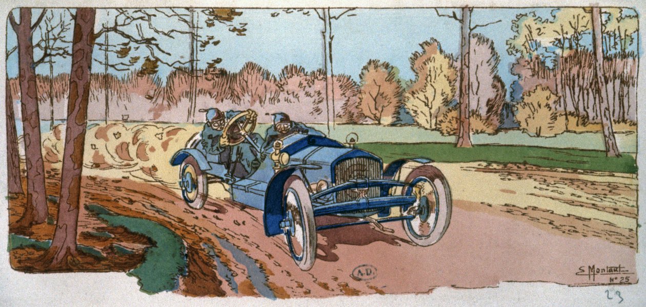 Georges Sizaire we własnym samochodzie podczas Coupe des Voiturettes autorstwa Ernest Montaut