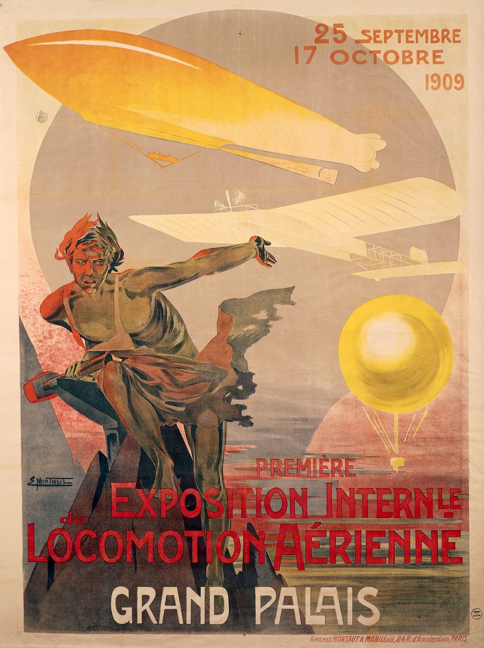 Plakat pierwszej międzynarodowej wystawy lokomocji lotniczej, 25 września - 17 października autorstwa Ernest Montaut
