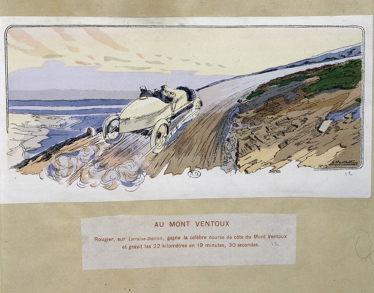 Wyścigi: w Mont Ventoux - rysunek Ernesta Montauta (1878-1909). autorstwa Ernest Montaut