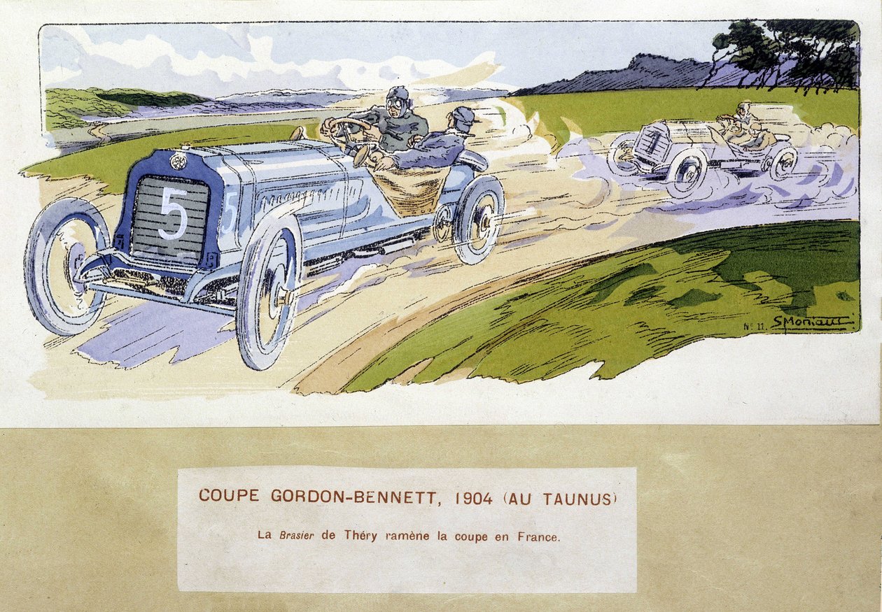 Wyścigi: Puchar Gordona Bennetta (Gordon-Bennett) w 1904 r. - rysunek Ernesta Montauta (1878-1909). autorstwa Ernest Montaut