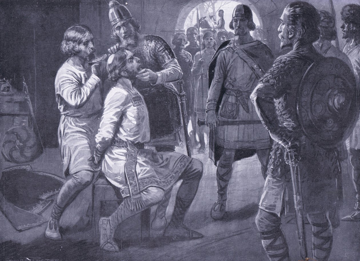 Ceolwulf, król Northumbrii, przemocą strzyżony AD731 autorstwa Ernest Prater