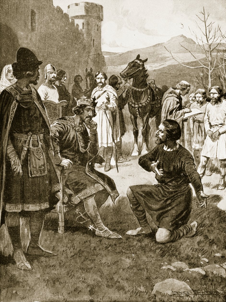 David, król Szkotów, wymierza sprawiedliwość, ilustracja z "Hutchinson