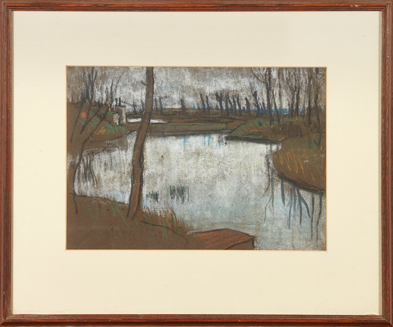 Most Lille i Zachodnia Fosa (pastel na brązowym papierze) autorstwa Ernest Procter