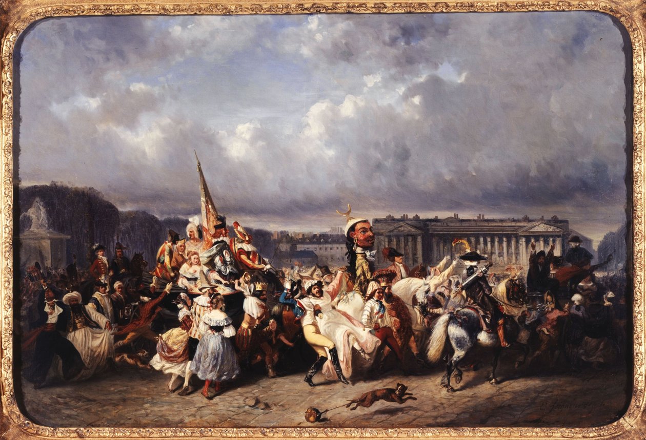 Carnaval place de la Concorde, dzisiejsza 8. dzielnica, między 1840 a 1845 r. (olej na płótnie) autorstwa Ernest Seigneurgens